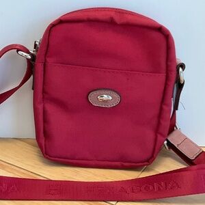 Hexagona Dark Red Nylon Crossbody Bag Embroidered Strap